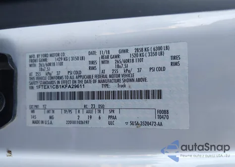 2019 Ford F-150 Xlt from USA, damaged, VIN 1FTEX1CB1KFA29611